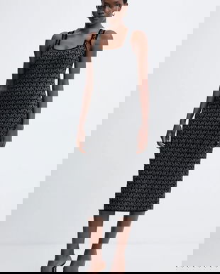 MICHAEL Michael Kors rochie culoarea negru, midi, mulată, MF5838CK0K