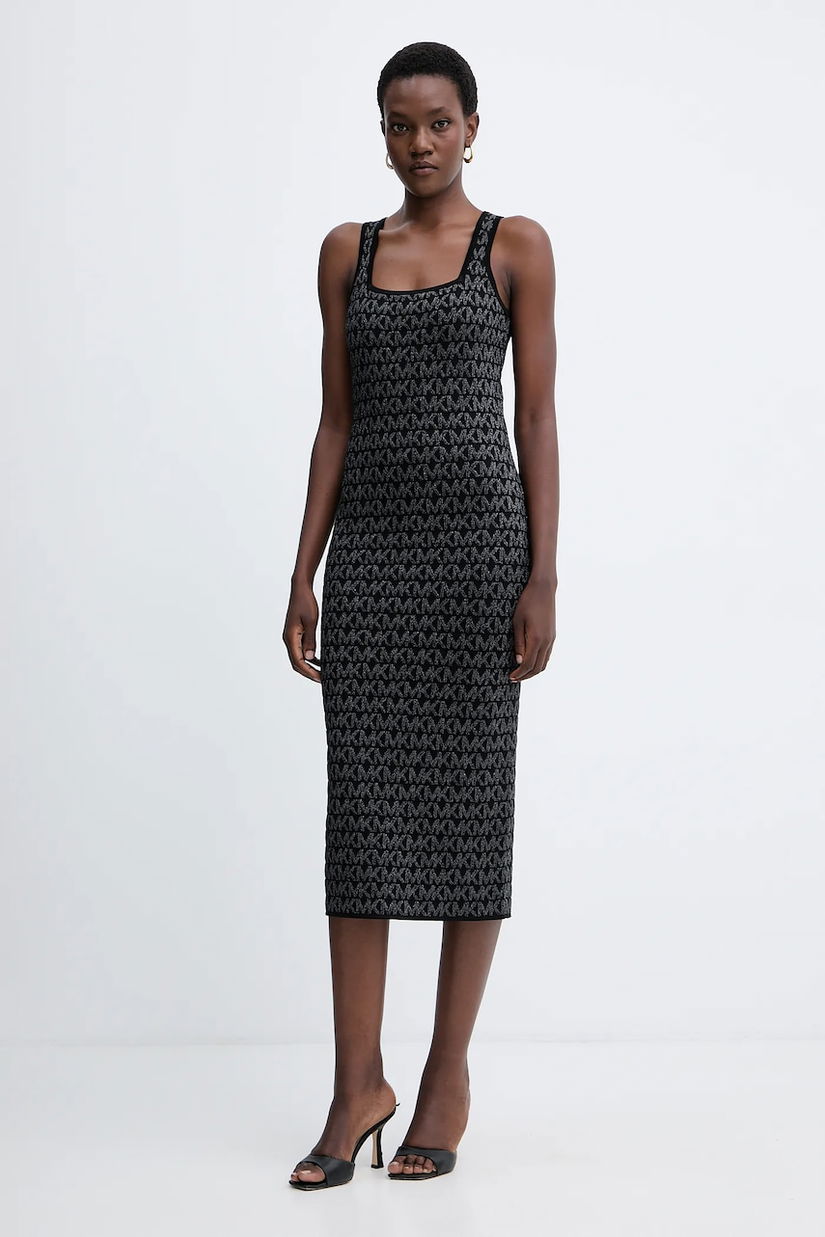 MICHAEL Michael Kors rochie culoarea negru, midi, mulată, MF5838CK0K