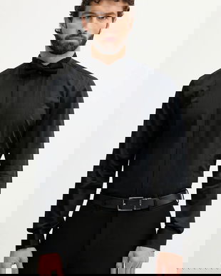 BOSS cămașă din bumbac culoarea negru, slim, 50550662