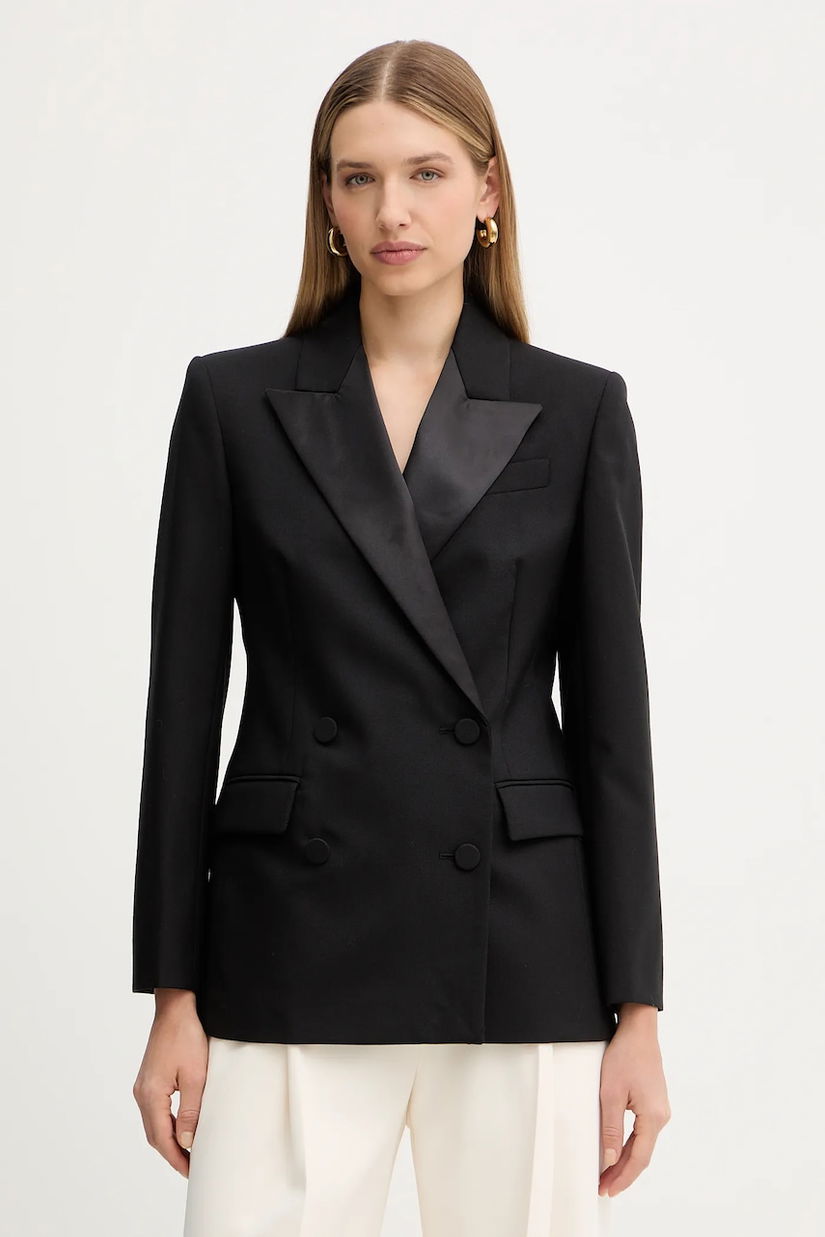 Weekend Max Mara geacă de lână BRIGIDA culoarea negru, cu două rânduri de nasturi, uni, 2525046013600