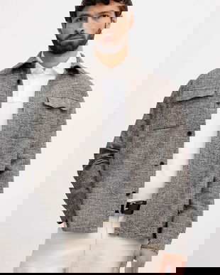 Karl Lagerfeld cămașă din amestec de lână culoarea negru, cu guler clasic, relaxed, 554025.605975