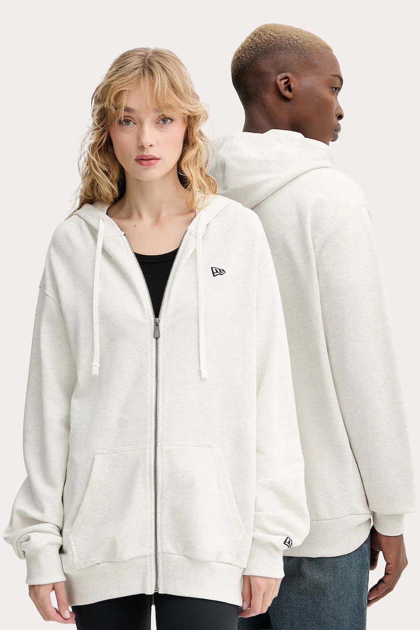 New Era bluză culoarea gri, cu glugă, melanj, 60752360