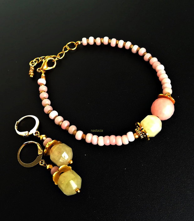 set cu opal roz si dolomit
