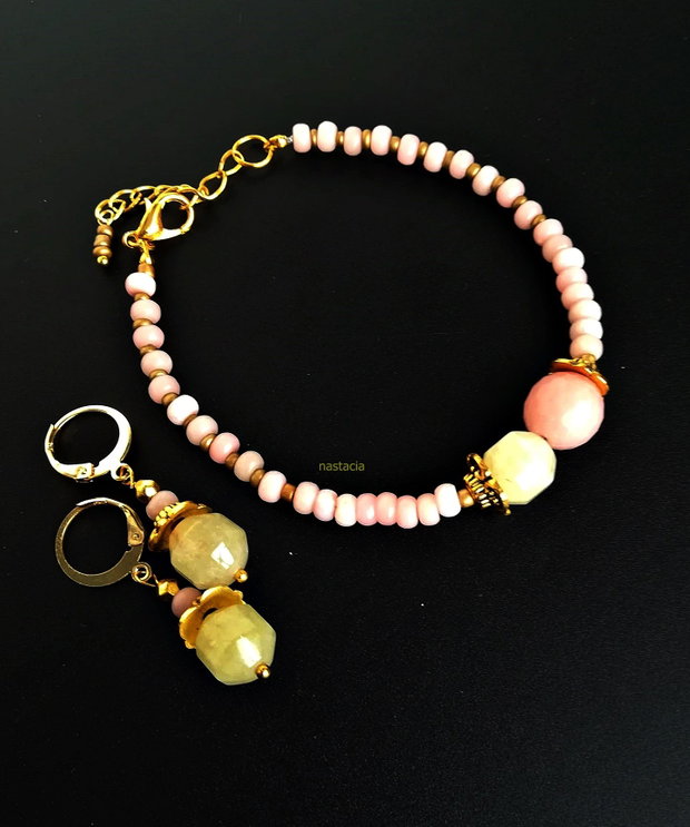 set cu opal roz si dolomit