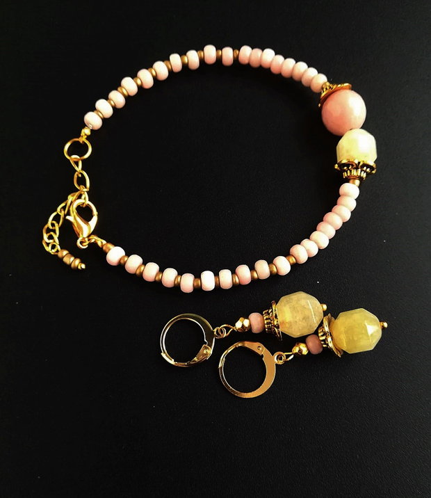 set cu opal roz si dolomit