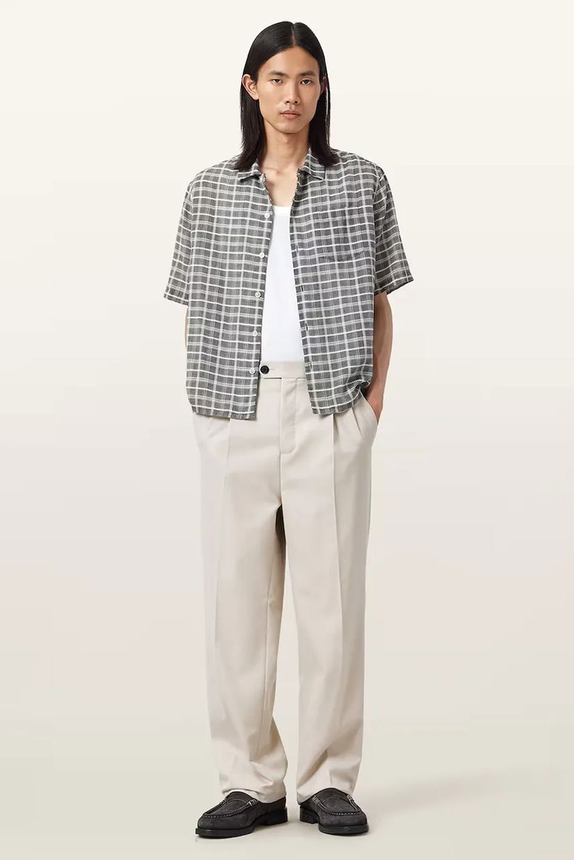 AllSaints pantaloni cu lână TALLIS culoarea bej, drept, M021TD