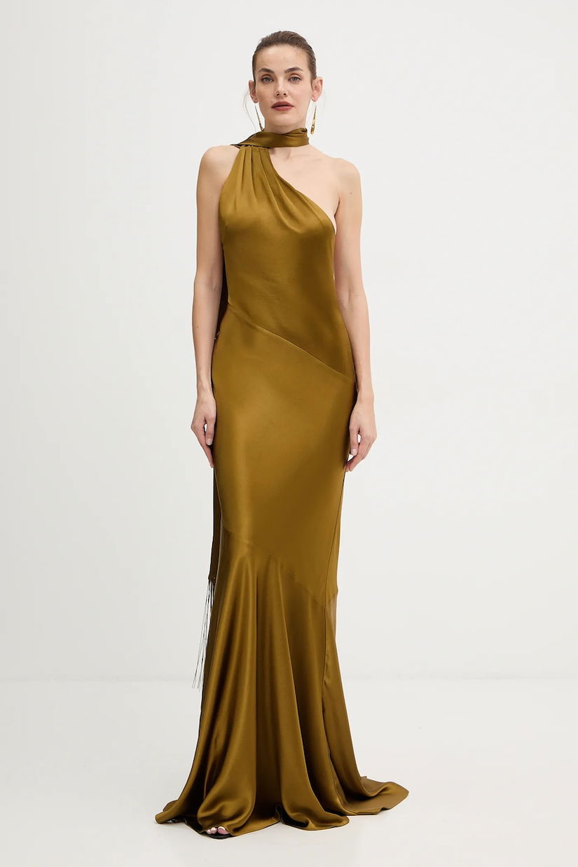 Retrofete rochie Kelsa culoarea verde, maxi, mulată, R-FW25-11950-17