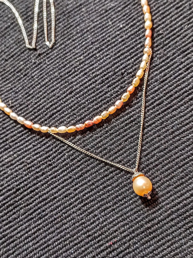 Colier argint perle naturale de cultura baroc somon violaceu nuante lant argint minimalist boho chic trendy
