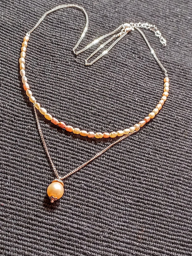 Colier argint perle naturale de cultura baroc somon violaceu nuante lant argint minimalist boho chic trendy