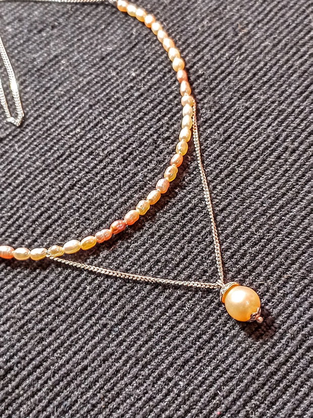 Colier argint perle naturale de cultura baroc somon violaceu nuante lant argint minimalist boho chic trendy