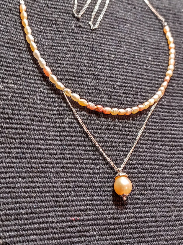 Colier argint perle naturale de cultura baroc somon violaceu nuante lant argint minimalist boho chic trendy