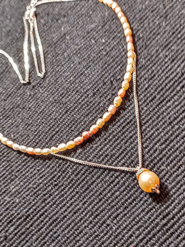 Colier argint perle naturale de cultura baroc somon violaceu nuante lant argint minimalist boho chic trendy