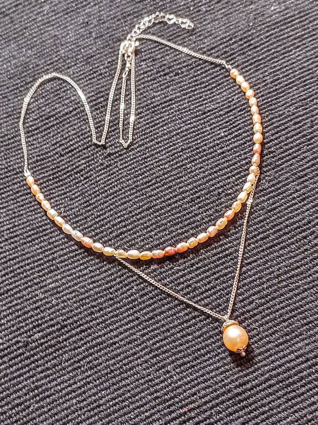 Colier argint perle naturale de cultura baroc somon violaceu nuante lant argint minimalist boho chic trendy