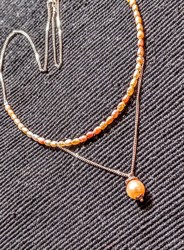 Colier argint perle naturale de cultura baroc somon violaceu nuante lant argint minimalist boho chic trendy