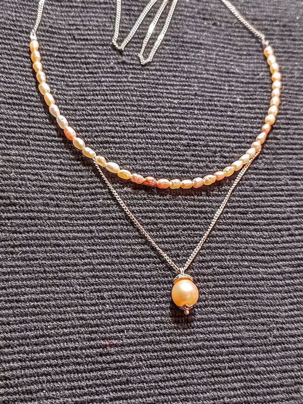 Colier argint perle naturale de cultura baroc somon violaceu nuante lant argint minimalist boho chic trendy