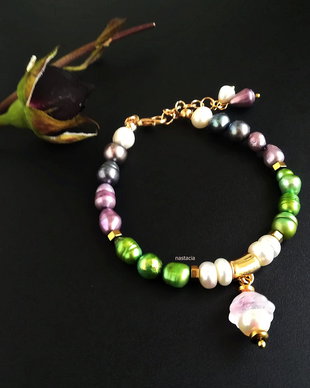bratara perle de cultura si floare de lotus