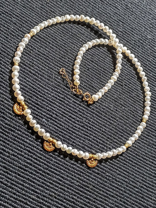 Colier vermeil perle naturale de cultura charm argint placat cu aur minimalist boho chic trendy - Transport gratuit