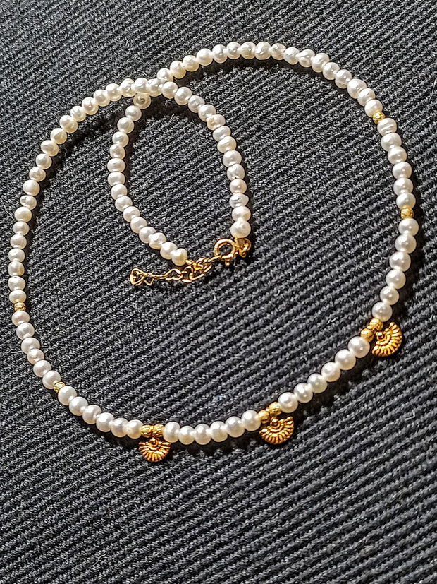 Colier vermeil perle naturale de cultura charm argint placat cu aur minimalist boho chic trendy - Transport gratuit