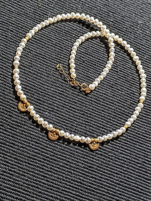 Colier vermeil perle naturale de cultura charm argint placat cu aur minimalist boho chic trendy - Transport gratuit