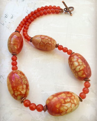 Colier vintage agate crackle & carneol