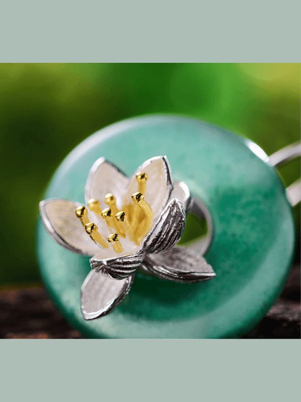 Cercei noi argint  placati  cu aur ,  floare de lotus, aventurin , spectaculosi