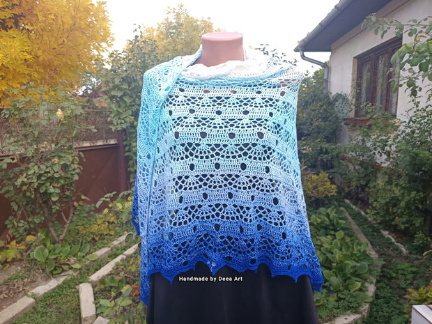 Sal/eșarfă croșetat/a manual albastru