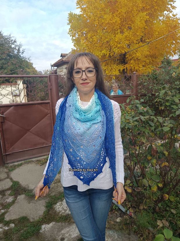Sal/eșarfă croșetat/a manual albastru