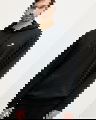 Converse bluză culoarea negru, cu glugă, cu imprimeu, CVM5K874