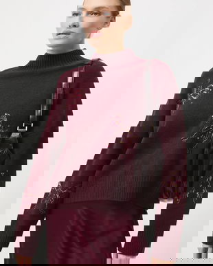 Medicine pulover din amestec de lana culoarea bordo, cu turtleneck