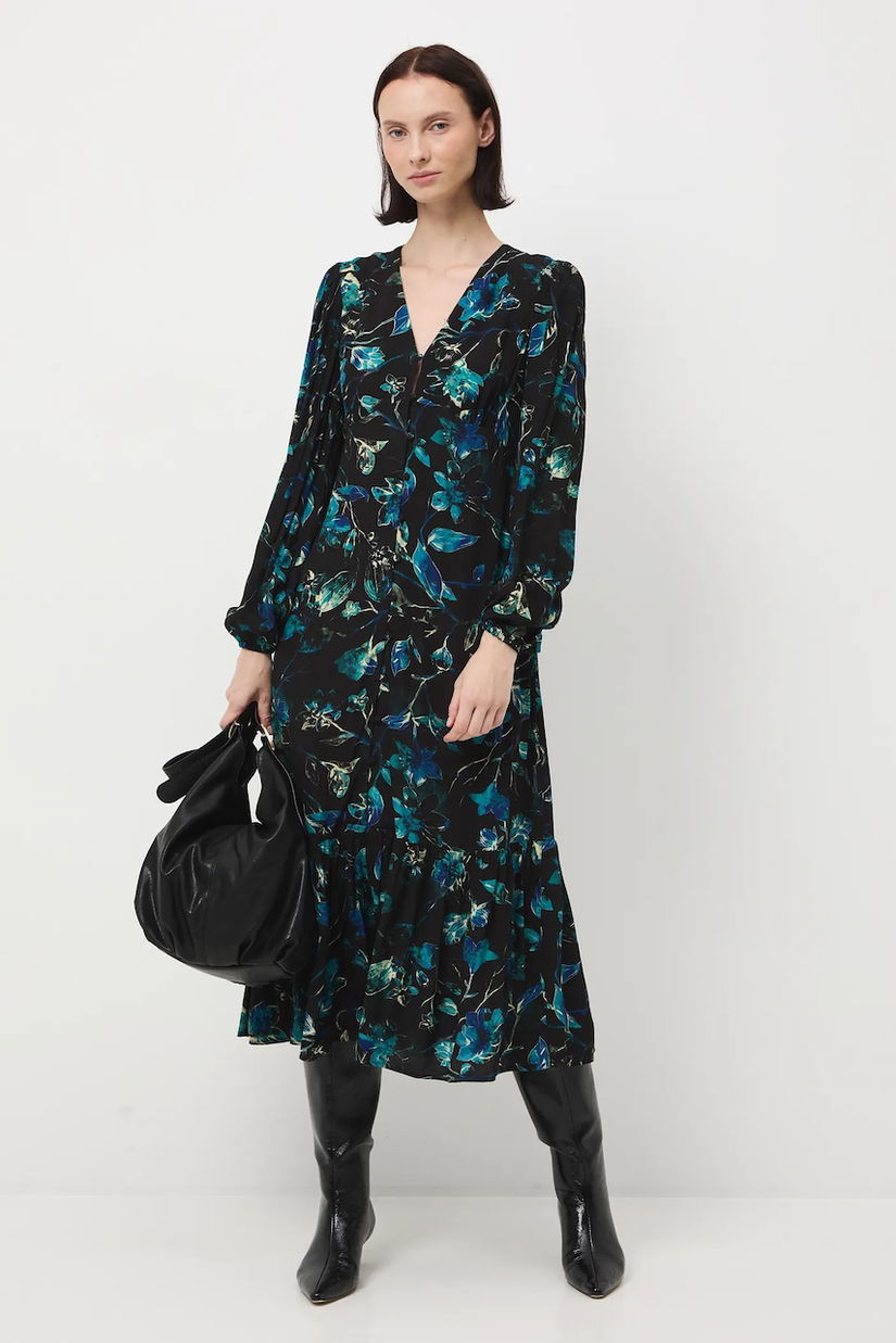 Medicine rochie culoarea negru, midi, evazati