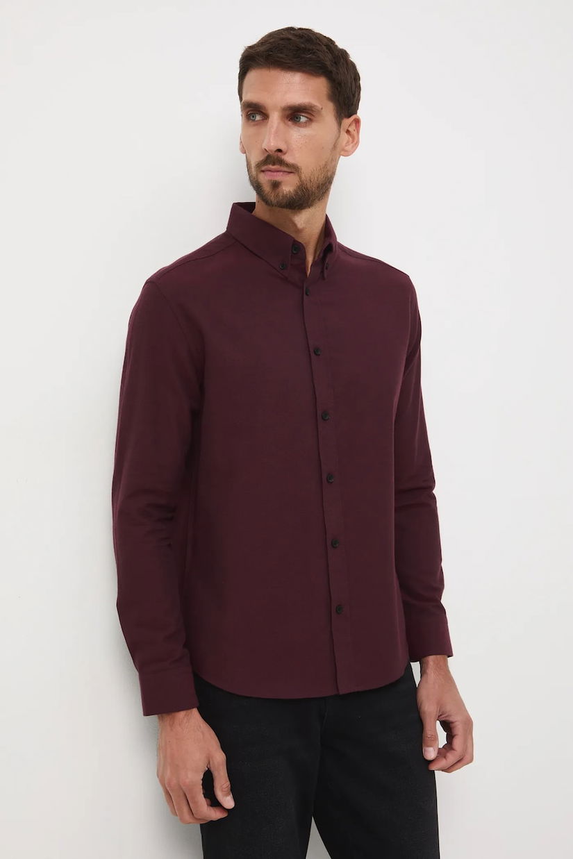 Medicine camasa culoarea bordo, cu guler button-down, slim