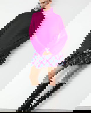 Medicine pulover din lână merino culoarea roz, cu guler