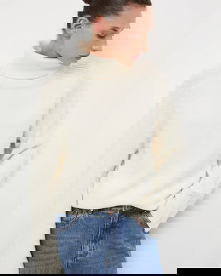 Medicine pulover din lână merino culoarea bej, cu guler