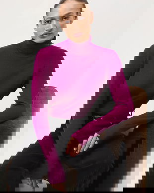 Medicine pulover din lână merino culoarea roz, cu guler