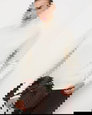 Medicine pulover din lână merino culoarea bej, cu guler