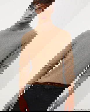 Medicine pulover de bumbac culoarea maro, cu guler