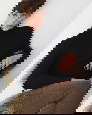 Medicine pulover de bumbac culoarea negru, cu guler