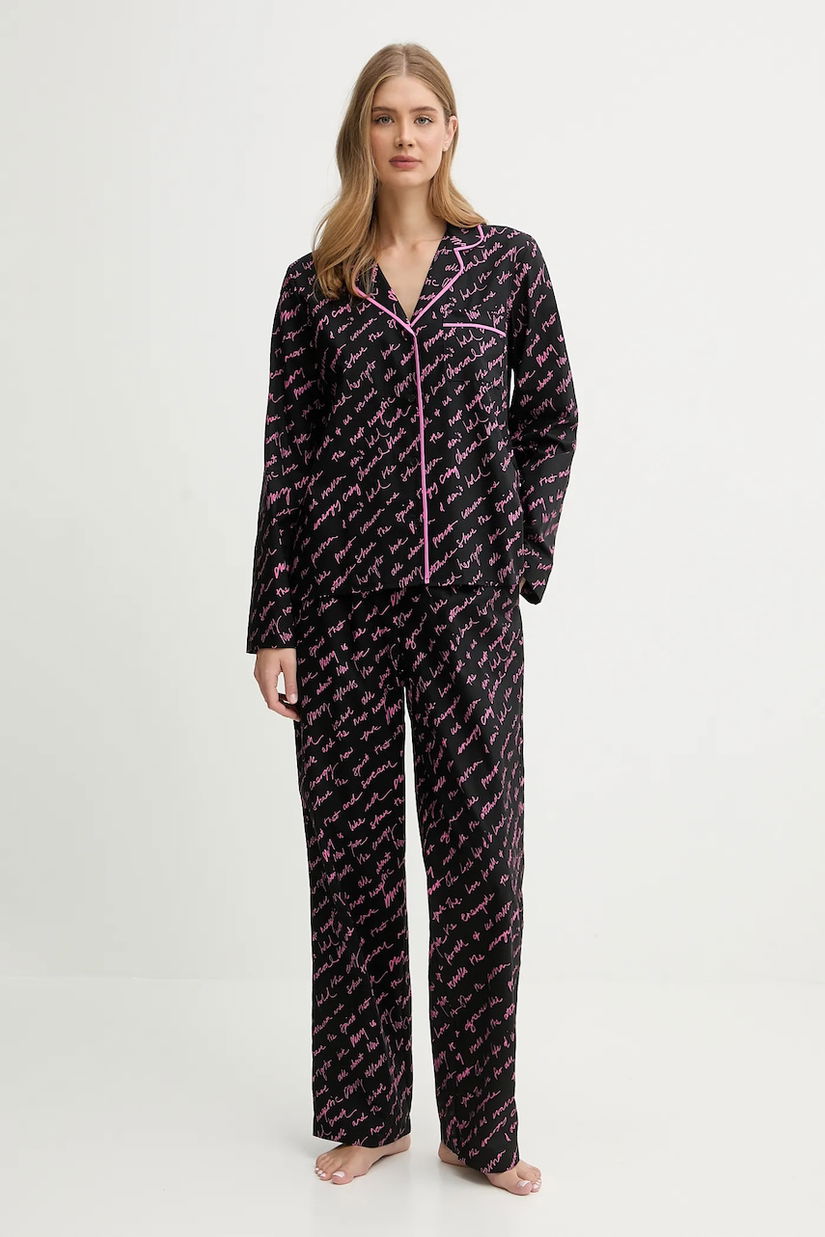 Dkny pijamale de bumbac culoarea negru, bumbac, YI90085