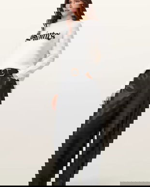 AllSaints pantaloni de piele JETT culoarea negru, lat, high waist, W026TD