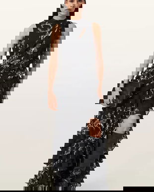 AllSaints rochie din viscoză CADY culoarea negru, midi, evazați, W004DD