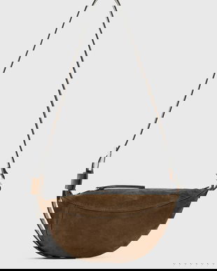 AllSaints geantă de mana din piele întoarsă LUNA culoarea maro, W350XD