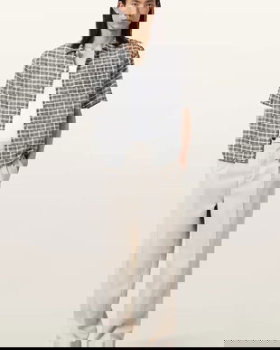 AllSaints pantaloni cu lână TALLIS culoarea bej, drept, M021TD