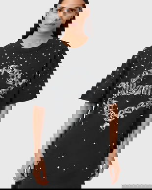 AllSaints rochie din bumbac DRIP culoarea negru, mini, oversize, W082DD