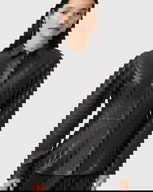 AllSaints cămașă din piele LARSON culoarea negru, cu guler clasic, slim, W034PD