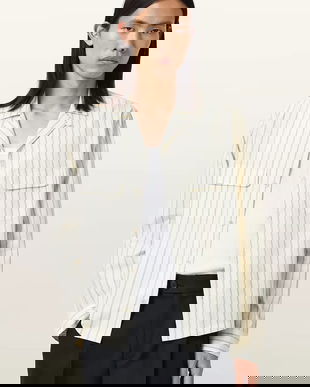 AllSaints cămașă din bumbac STANLEY culoarea bej, regular, M022SD