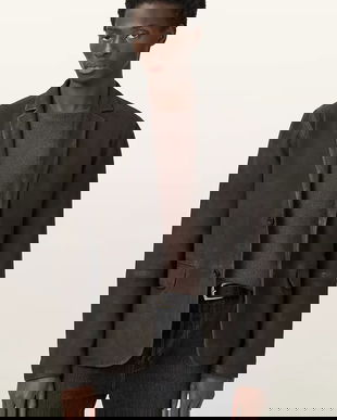 AllSaints geacă de piele întoarsă MONET culoarea maro, M018LC