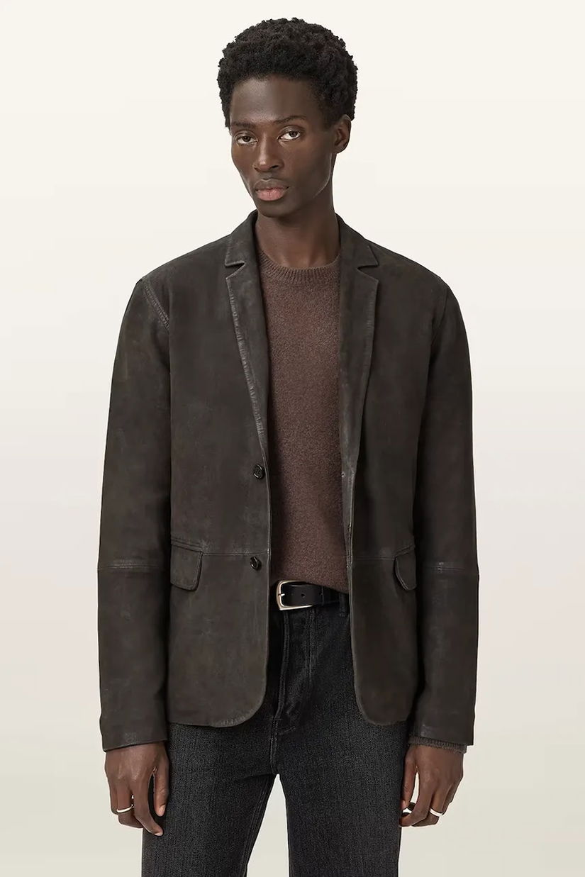 AllSaints geacă de piele întoarsă MONET culoarea maro, M018LC