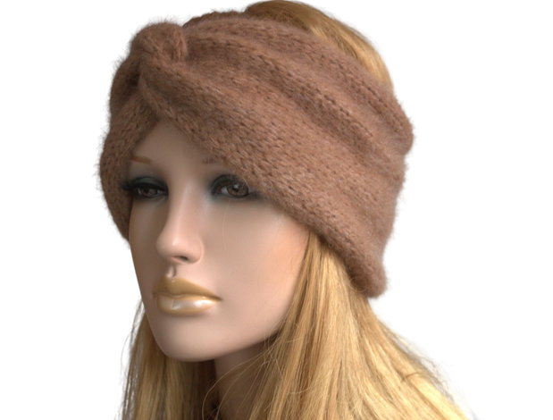 Bentiță bej camel tricotată manual din mohair Visone  Filatura Lineapiù Italia