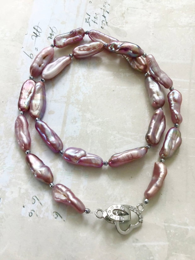 Colier perle baroc Biwa lila rose prafuit