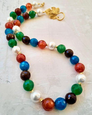 Colier vintage Agate & perle albe de Mallorca